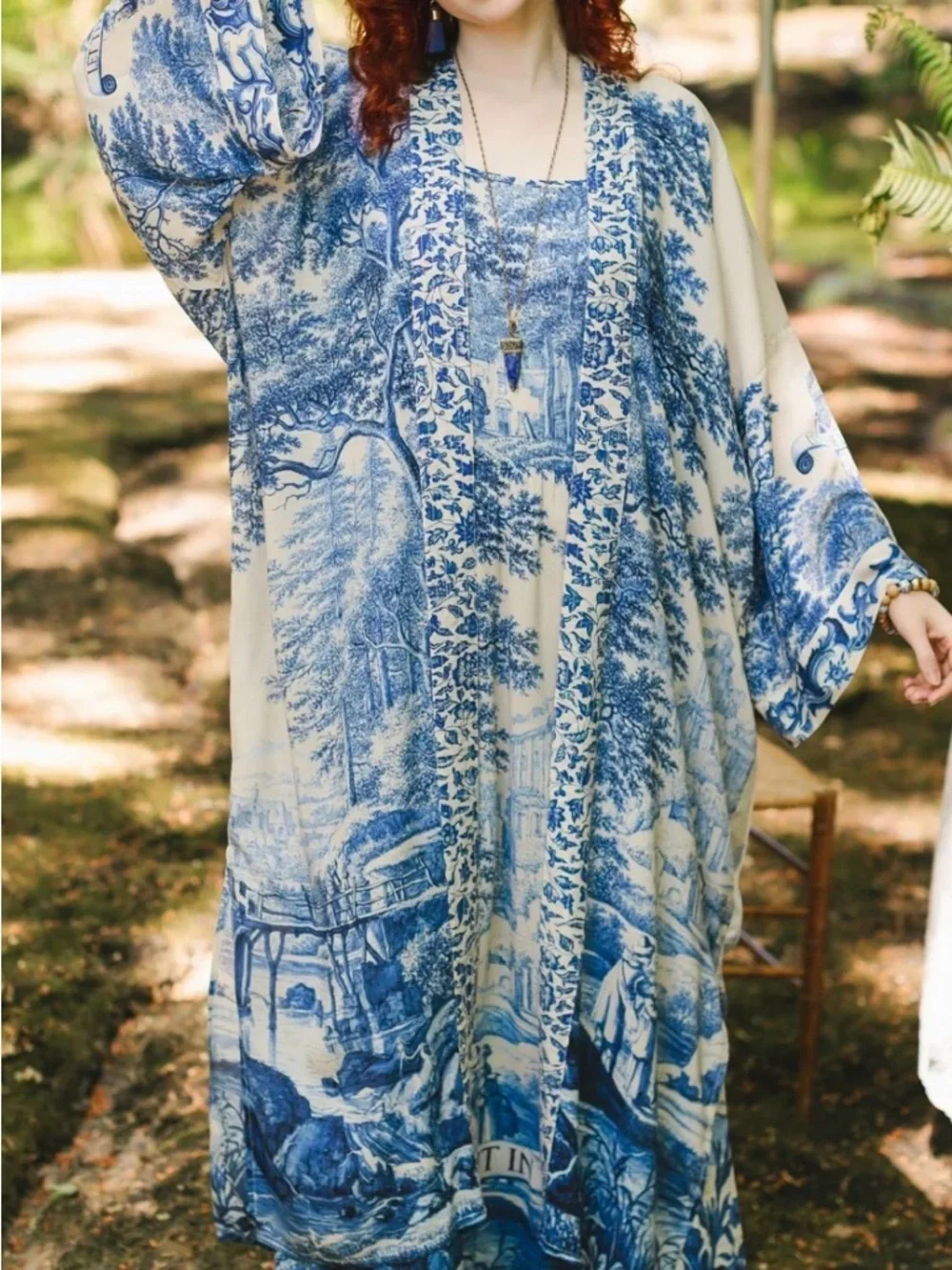 Market of Stars Let the Light In Blue & White Printed Kimono Robe - Women - Picture 2 of 7